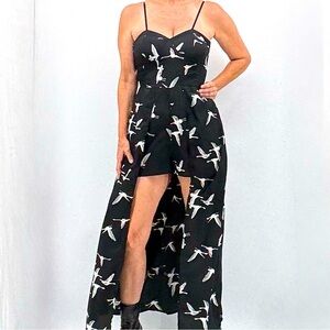 Band of Gypsies Bird Print Bustier Corset Maxi Overlay Romper